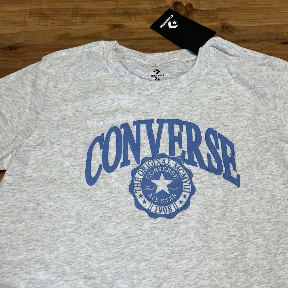 Converse Retro Collegiate Graphic T-Shirt Classic All Star Kids XL Gray Blue NEW